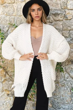 Ricki Cardigan - Open Front Chunky Knit Cardigan in Cream><noscript><img width=