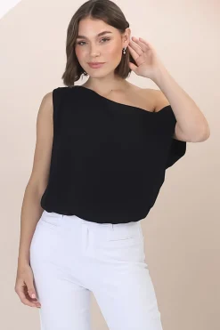 Rielle Top - One Shoulder Aysmmetric Bodysuit in Black><noscript><img width=