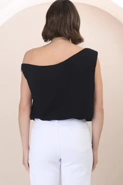 Rielle Top - One Shoulder Aysmmetric Bodysuit in Black><noscript><img width=
