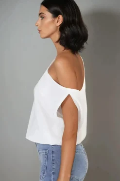 Rielle Top - One Shoulder Aysmmetric Bodysuit in White><noscript><img width=