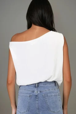 Rielle Top - One Shoulder Aysmmetric Bodysuit in White><noscript><img width=