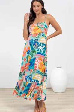 Rinna Midi Dress - Adjustable Strap with Tie Back Sun Dress in Edel Print><noscript><img width=