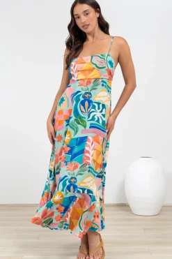 Rinna Midi Dress - Adjustable Strap with Tie Back Sun Dress in Edel Print><noscript><img width=