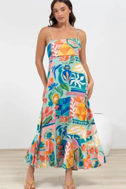 Rinna Midi Dress - Adjustable Strap with Tie Back Sun Dress in Edel Print><noscript><img width=