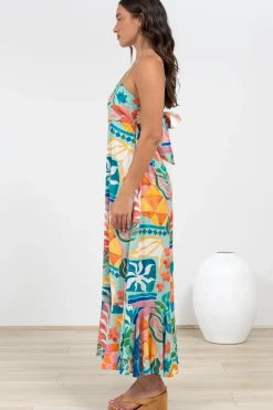 Rinna Midi Dress - Adjustable Strap with Tie Back Sun Dress in Edel Print><noscript><img width=