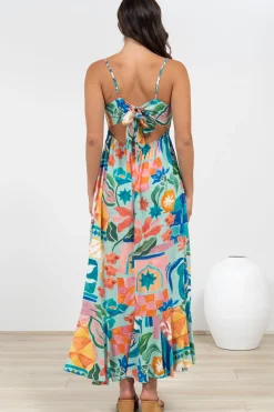 Rinna Midi Dress - Adjustable Strap with Tie Back Sun Dress in Edel Print><noscript><img width=