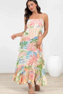 Rinna Midi Dress - Adjustable Strap with Tie Back Sun Dress in Anika Print>Salty Crush Best