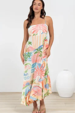 Rinna Midi Dress - Adjustable Strap with Tie Back Sun Dress in Anika Print><noscript><img width=