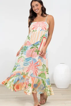 Rinna Midi Dress - Adjustable Strap with Tie Back Sun Dress in Anika Print><noscript><img width=