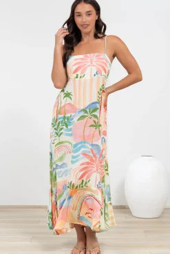 Rinna Midi Dress - Adjustable Strap with Tie Back Sun Dress in Anika Print><noscript><img width=