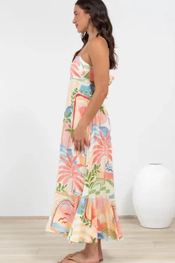 Rinna Midi Dress - Adjustable Strap with Tie Back Sun Dress in Anika Print><noscript><img width=