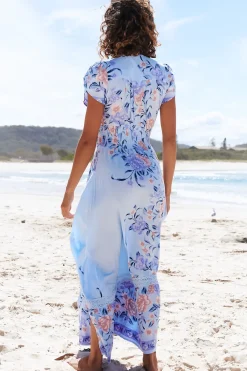 Romi Maxi Dress - V Neck Cap Sleeve A-Line Button Through Dress in Heaven Print><noscript><img width=