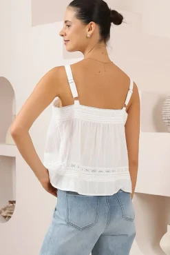 Romia Top - Embroidered and Lace Detailed Button-Down Cami in White><noscript><img width=