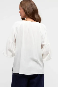 Rory Blouse - Pull Over Balloon Sleeve Embroidered Smock in Winslie Print Ivory><noscript><img width=