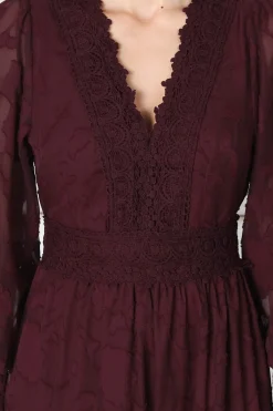 Rouge Maxi Dress - Lace Overlay Tiered Dress in Wine><noscript><img width=