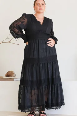 Rouge Maxi Dress - Lace Overlay Tiered Dress in Black><noscript><img width=