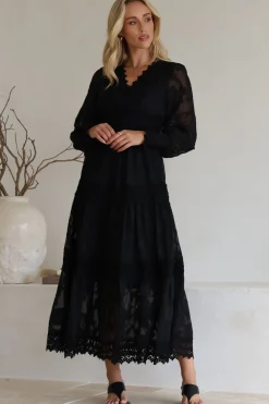 Rouge Maxi Dress - Lace Overlay Tiered Dress in Black><noscript><img width=