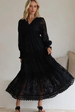 Rouge Maxi Dress - Lace Overlay Tiered Dress in Black><noscript><img width=