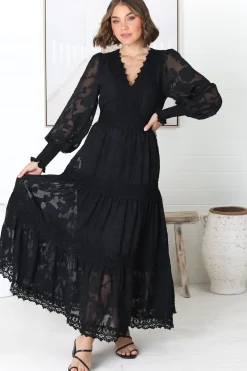 Rouge Maxi Dress - Lace Overlay Tiered Dress in Black><noscript><img width=