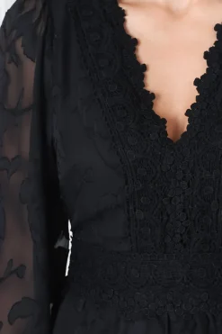 Rouge Maxi Dress - Lace Overlay Tiered Dress in Black><noscript><img width=