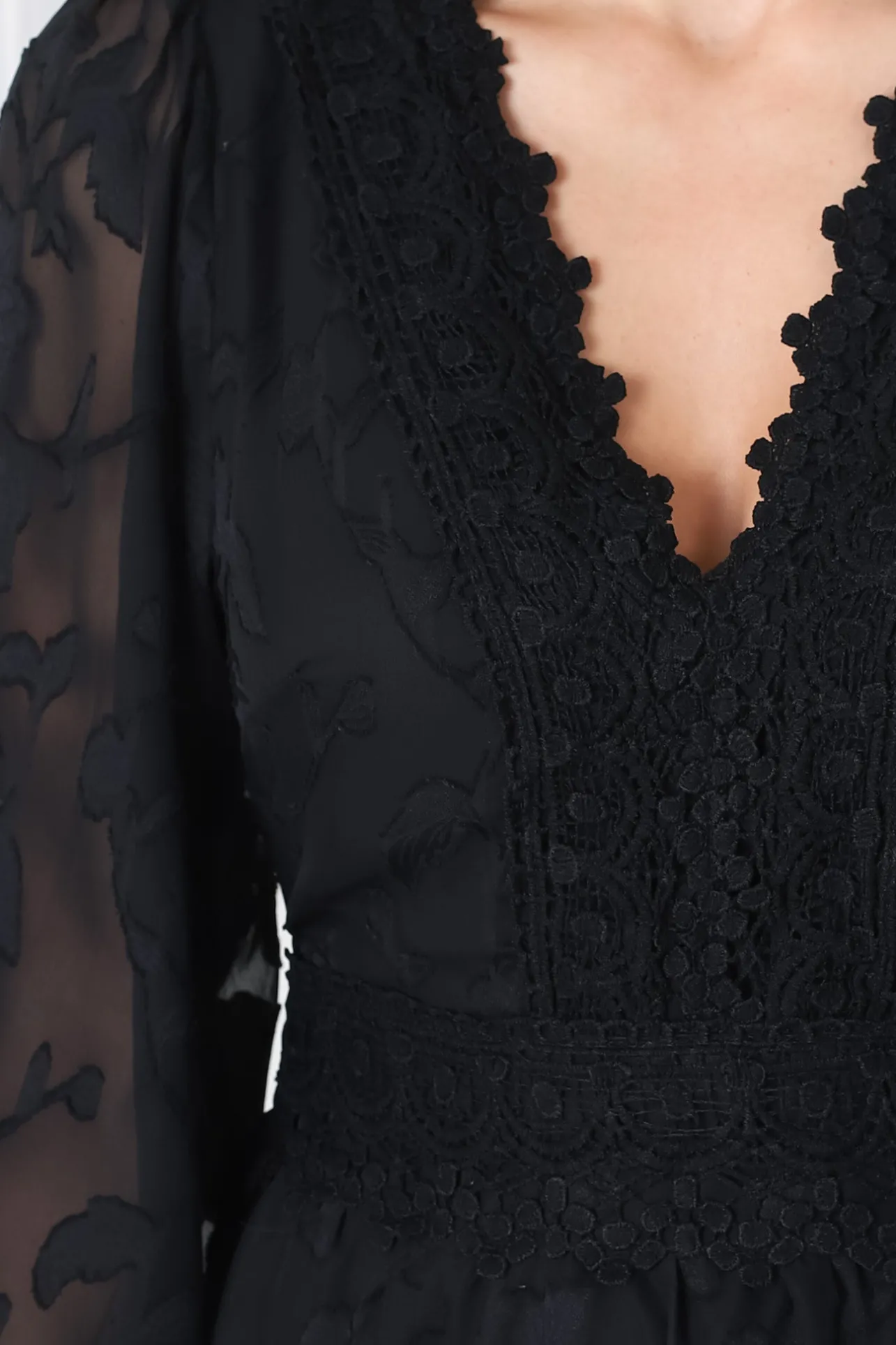 Rouge Maxi Dress - Lace Overlay Tiered Dress in Black>Salty Crush Discount