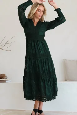 Rouge Maxi Dress - Lace Overlay Tiered Dress in Emerald><noscript><img width=