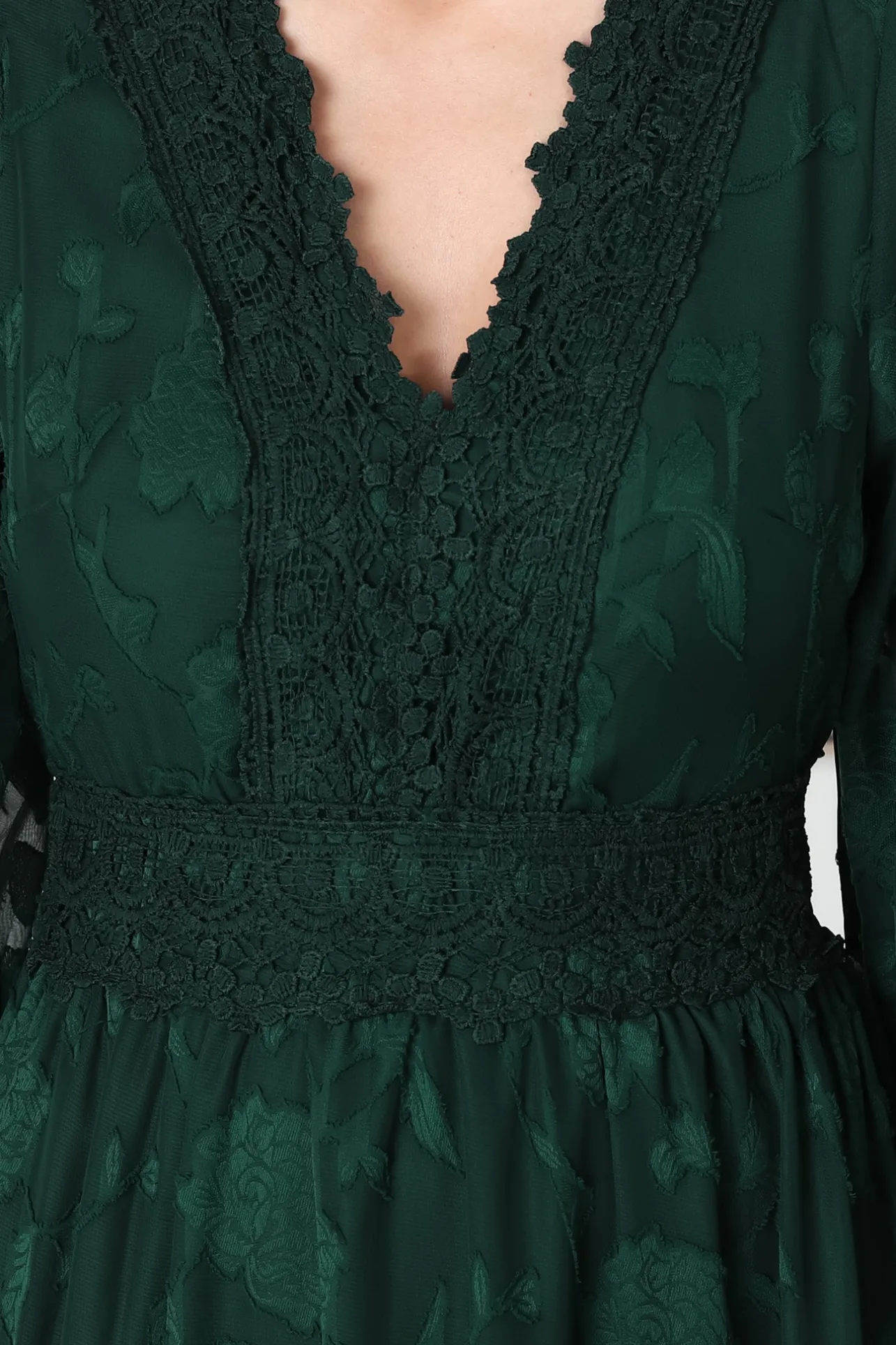 Rouge Maxi Dress - Lace Overlay Tiered Dress in Emerald>Salty Crush Best
