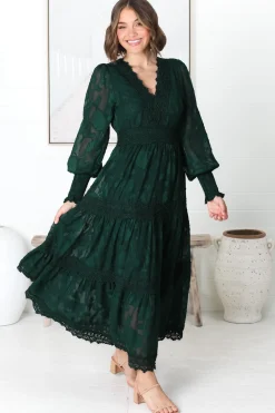 Rouge Maxi Dress - Lace Overlay Tiered Dress in Emerald><noscript><img width=