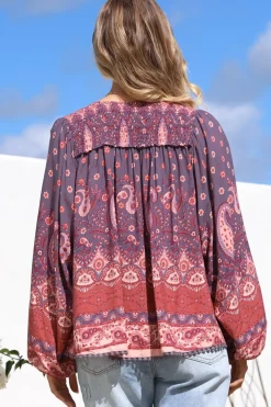 Rue Top - V Neck Smock Top with Crochet Trim in Dancing Daisy Print><noscript><img width=