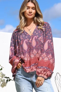 Rue Top - V Neck Smock Top with Crochet Trim in Dancing Daisy Print><noscript><img width=
