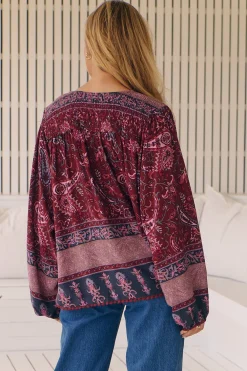 Rue Top - V Neck Smock Top with Crochet Trim in Sadie Print><noscript><img width=
