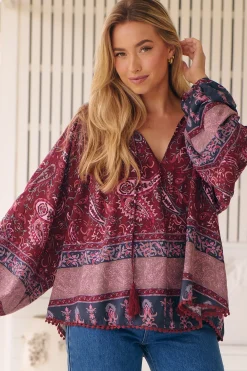 Rue Top - V Neck Smock Top with Crochet Trim in Sadie Print><noscript><img width=
