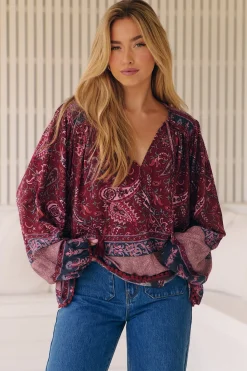 Rue Top - V Neck Smock Top with Crochet Trim in Sadie Print><noscript><img width=