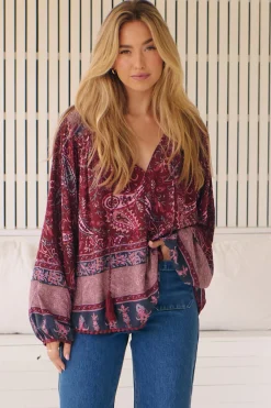 Rue Top - V Neck Smock Top with Crochet Trim in Sadie Print><noscript><img width=