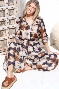 Rueben Pants - High Waisted Lined Wide Leg Pants with Pockets in Otis Print>Salty Crush Online