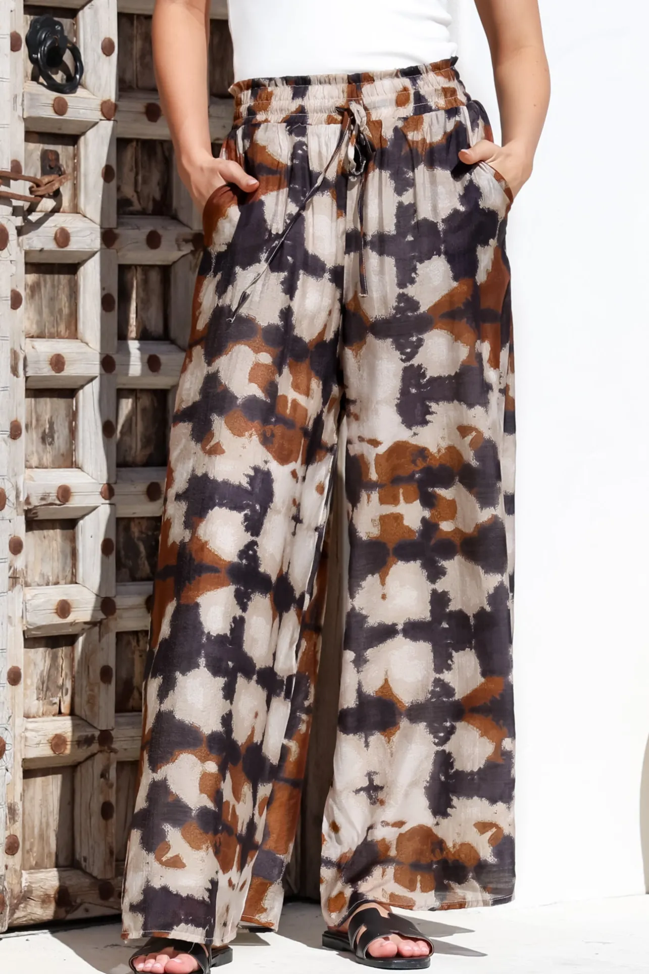 Rueben Pants - High Waisted Lined Wide Leg Pants with Pockets in Otis Print>Salty Crush Online