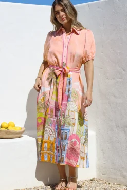 Ruva Midi Dress - Collared Shirt Dress with Short Balloon Sleeves in Tullia Print><noscript><img width=