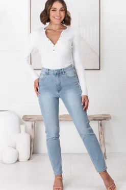 Rynn Jeans - High Waisted Mom Jean in Light Wash Denim><noscript><img width=