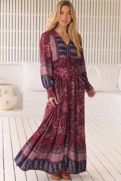 Sabrina Maxi Dress - A Line Button Through Dress with Long Sleeves in Sadie Print><noscript><img width=