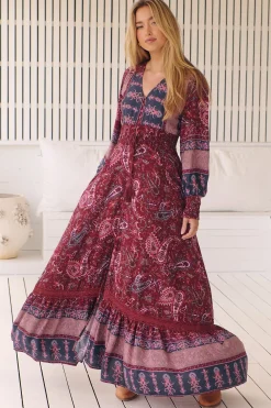 Sabrina Maxi Dress - A Line Button Through Dress with Long Sleeves in Sadie Print><noscript><img width=