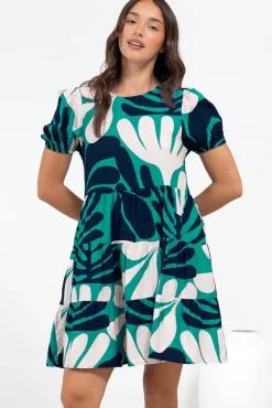 Samson Mini Dress - Crew Neck Tiered Dress with Short Sleeves in Mystic Print><noscript><img width=