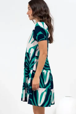 Samson Mini Dress - Crew Neck Tiered Dress with Short Sleeves in Mystic Print><noscript><img width=
