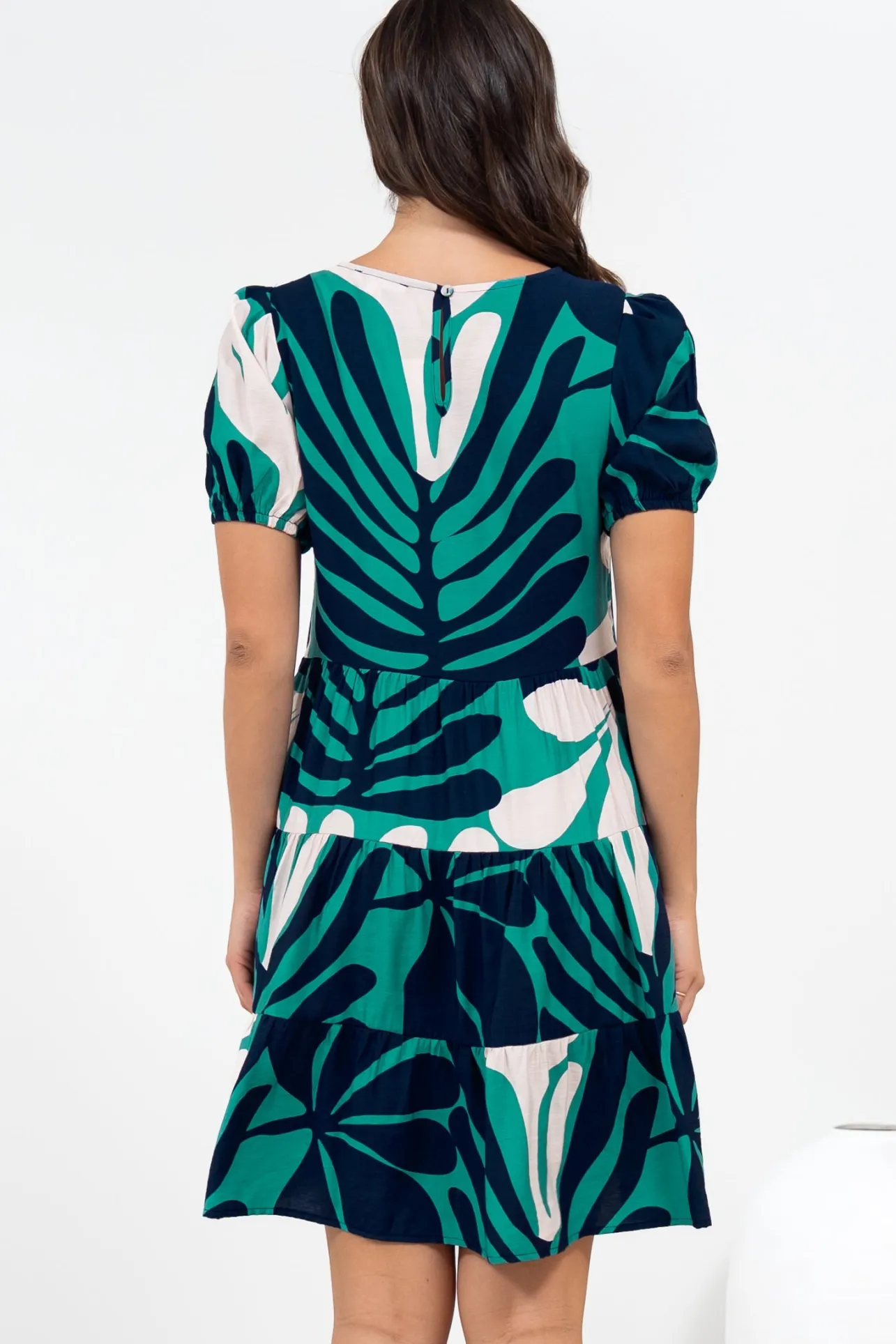 Samson Mini Dress - Crew Neck Tiered Dress with Short Sleeves in Mystic Print>Salty Crush Clearance
