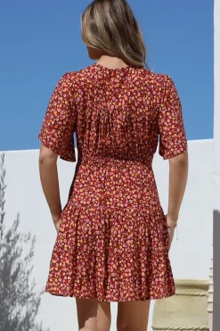 Sana Mini Dress - Bell Sleeve Button Down V Neck Dress in Rosina Print><noscript><img width=