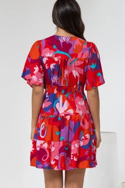 Sana Mini Dress - Bell Sleeve Button Down V Neck Dress in Talina Print><noscript><img width=