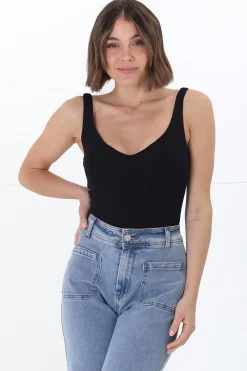 Santie Singlet - V Neckline Double Layered Singlet in Black><noscript><img width=