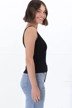 Santie Singlet - V Neckline Double Layered Singlet in Black><noscript><img width=
