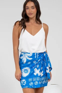 Sassi Mini Skirt - High Waisted Skirt with Wrap Belt in Aurie Print>Salty Crush