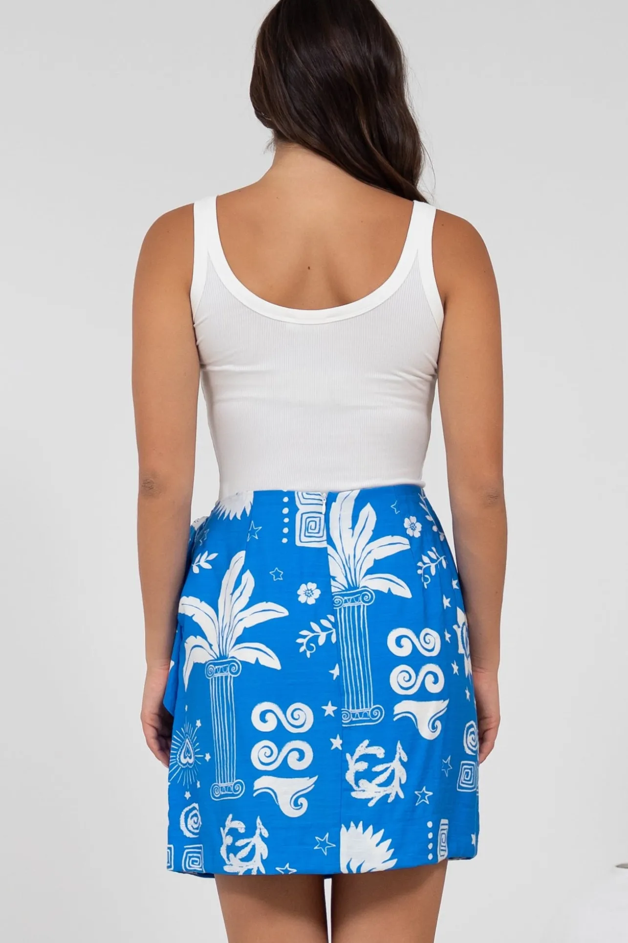 Sassi Mini Skirt - High Waisted Skirt with Wrap Belt in Aurie Print>Salty Crush