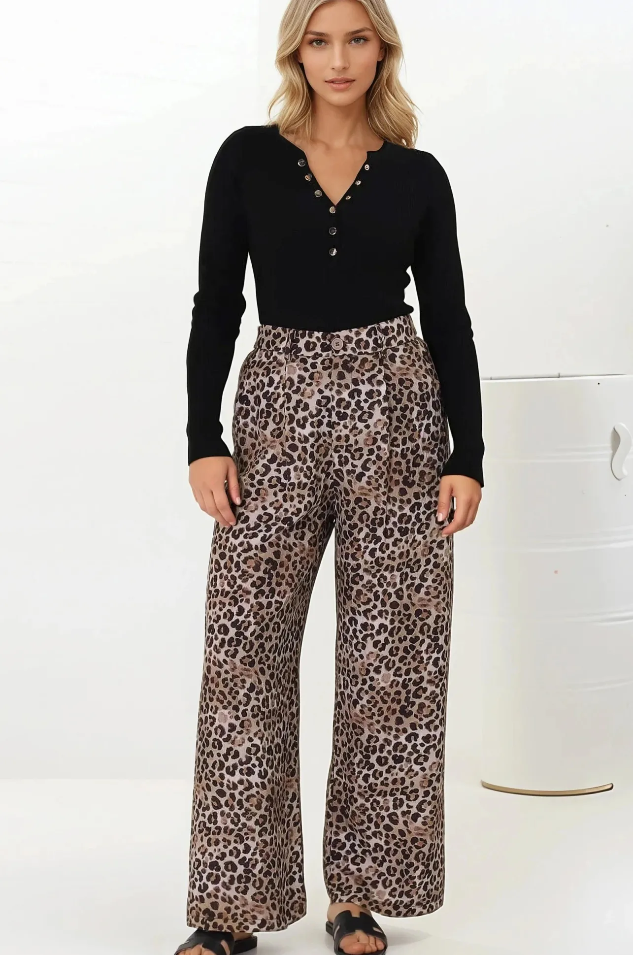 Sebastian Pants - High Waisted Straight Leg Pants in Leopard Print>Salty Crush Online